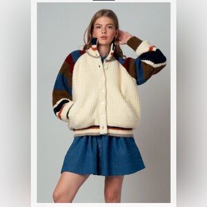 New! The “NY PREP” Varsity Stripped Button Front Fur Lined Sweater Cardigan